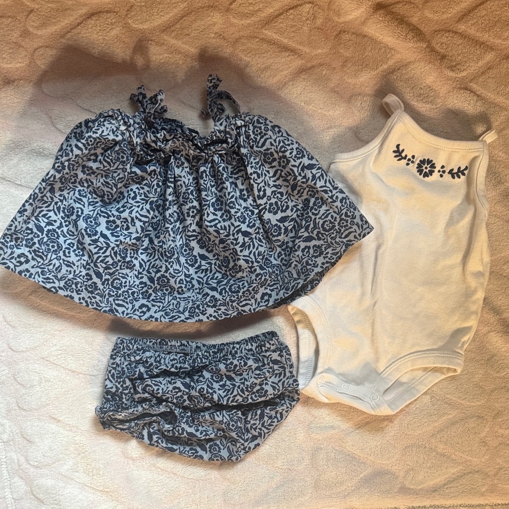 Floral Blue and White Kids Outfit Set